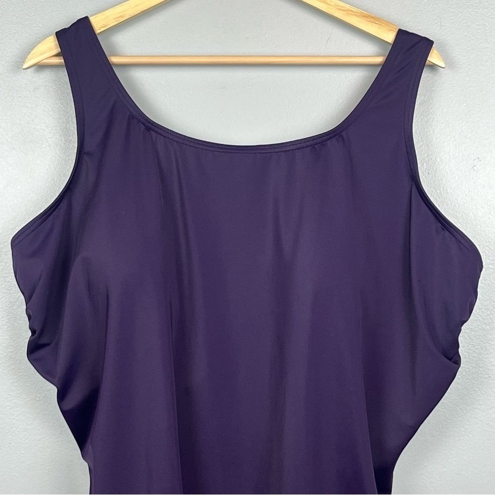 Lands End purple Tugless full coverage modest 1 piece tank swimsuit, 24W DD. - Picture 4 of 11